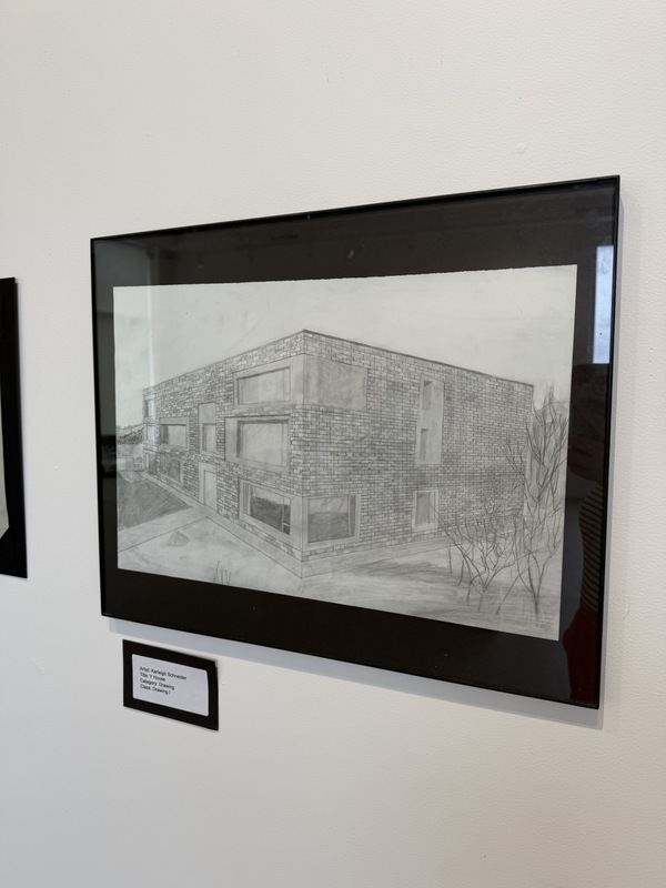 Pencil drawing of brick building
