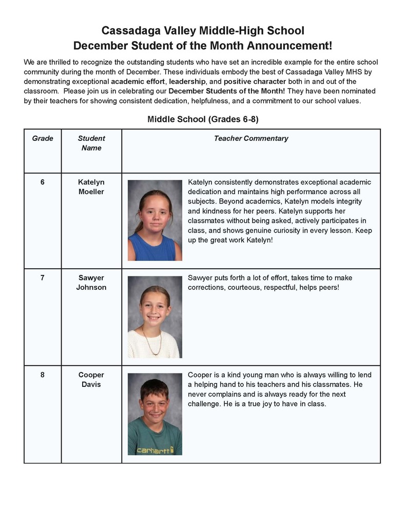 December student of the month