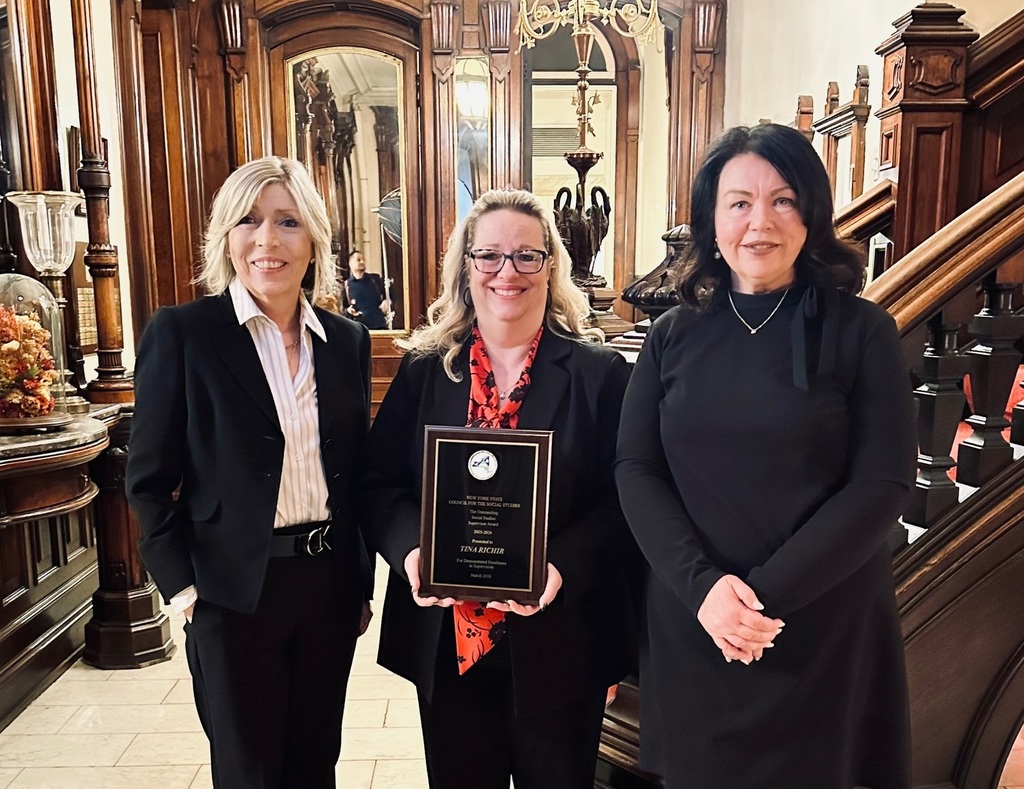 Left to Right: Marcy Sweetman, Director of Education and Accountability, Tina Richir 2026 NYSCSS Outstanding Supervisor Recipient, and Tammy Mangus, Cassadaga Valley Central School Superintendent.