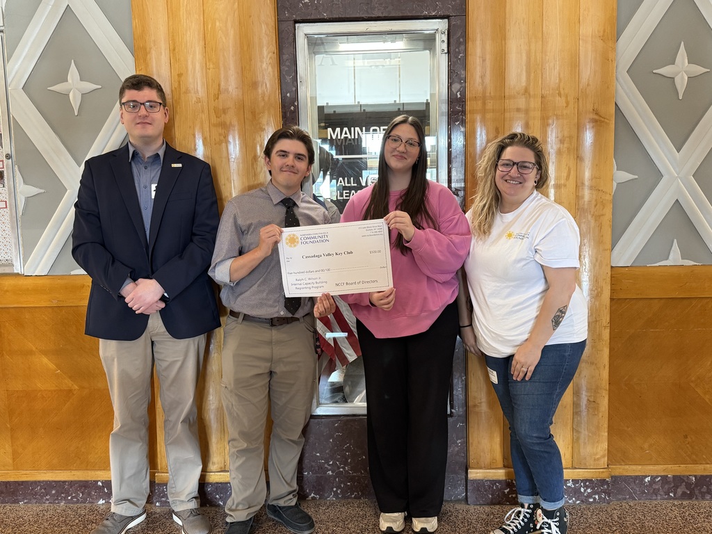 Left to right: Nathaniel Clark (NCCF), Key Club Treasurer Austin Gloss, Isabella Jaquith, Jeannie Gallaway (NCCF)