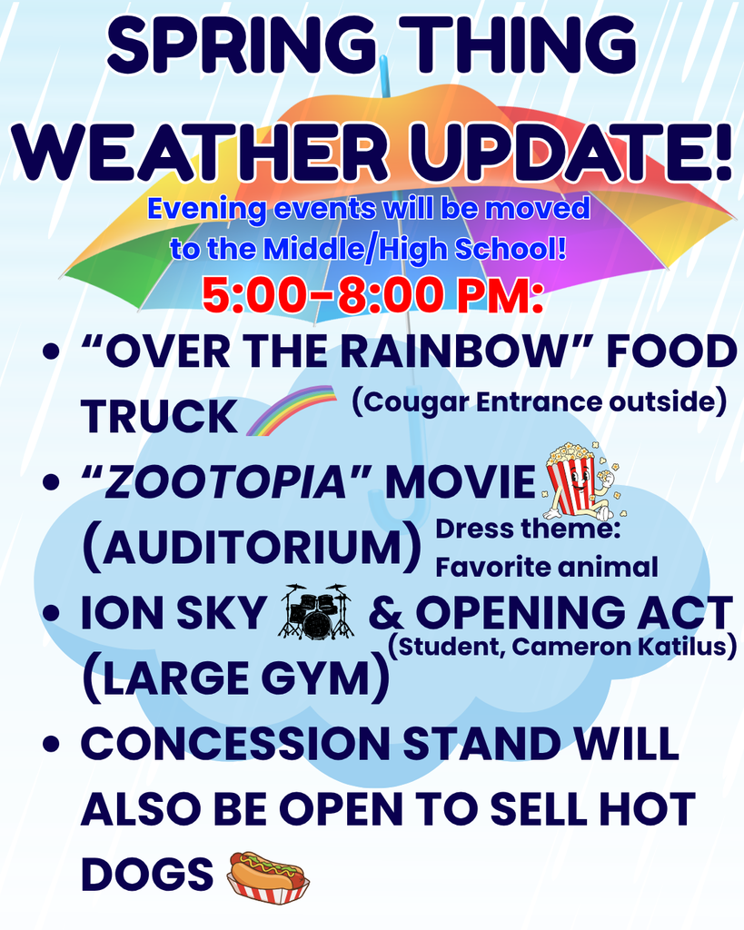 Spring Thing - Saturday's evening events moved to middle/high school