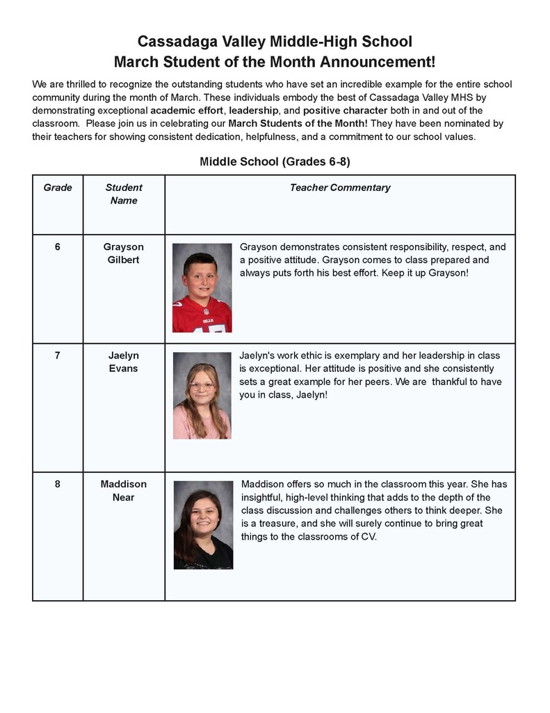 March students of the month