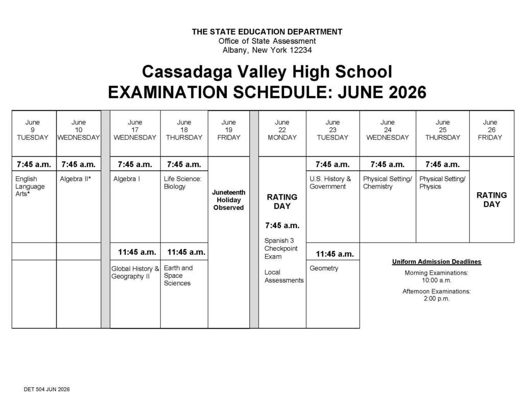 June regents schedule
