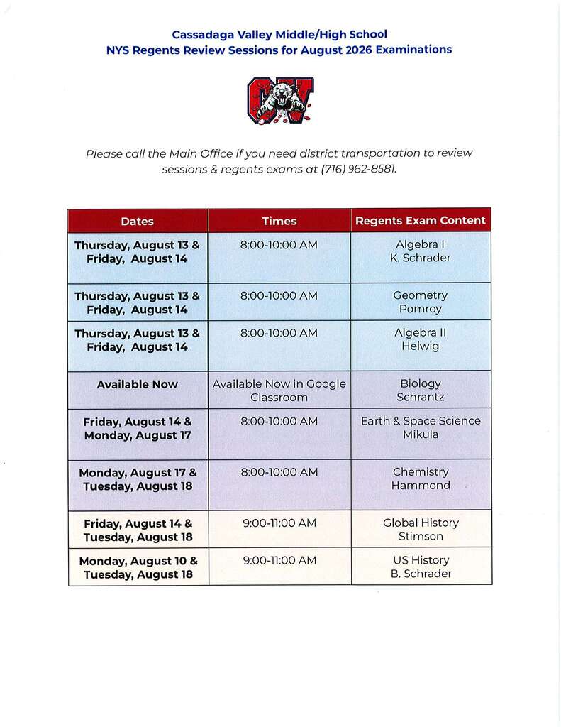 regents review dates