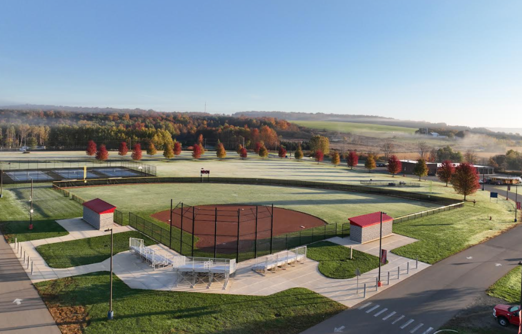 drone pic of campus showing fall colors