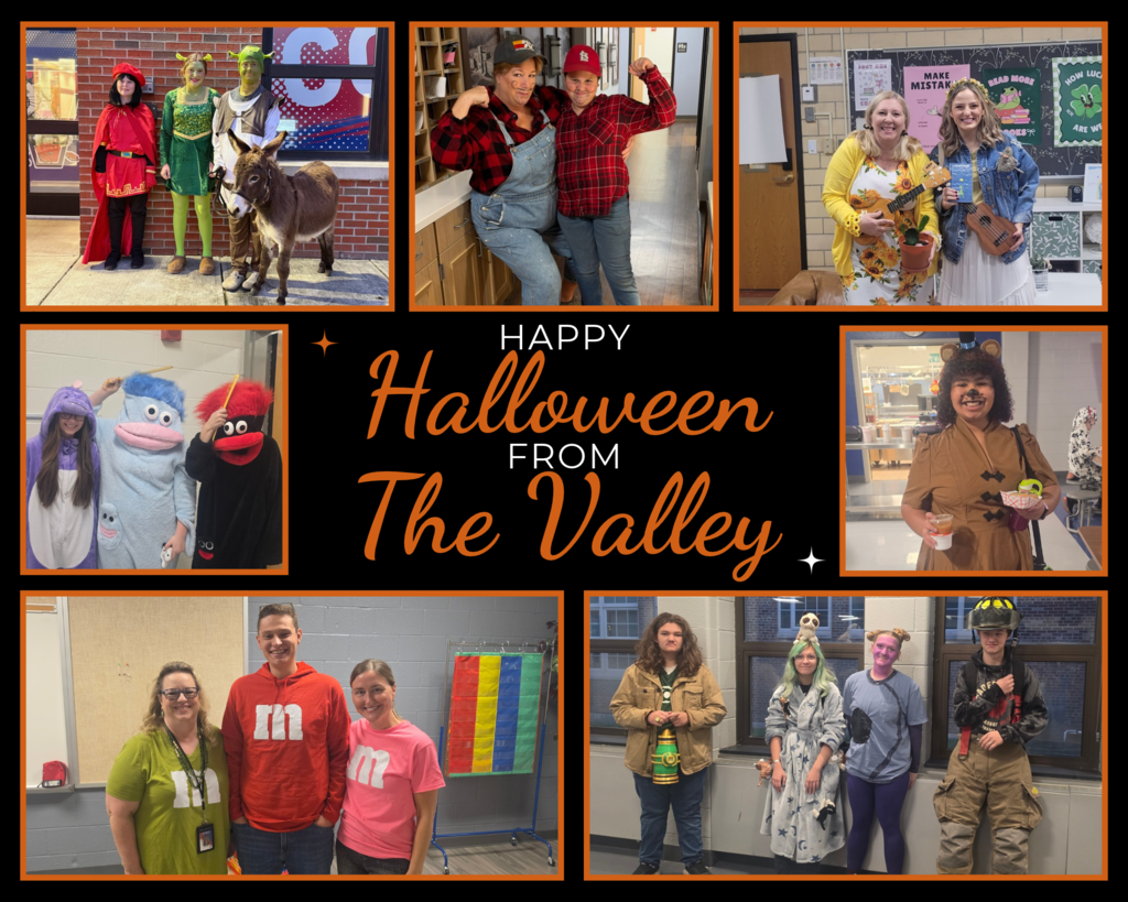 Students and staff in Halloween costumes 