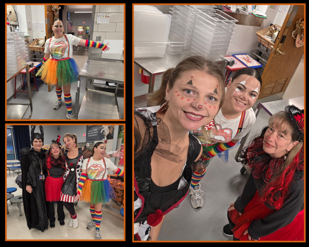 Students and staff in Halloween costumes 