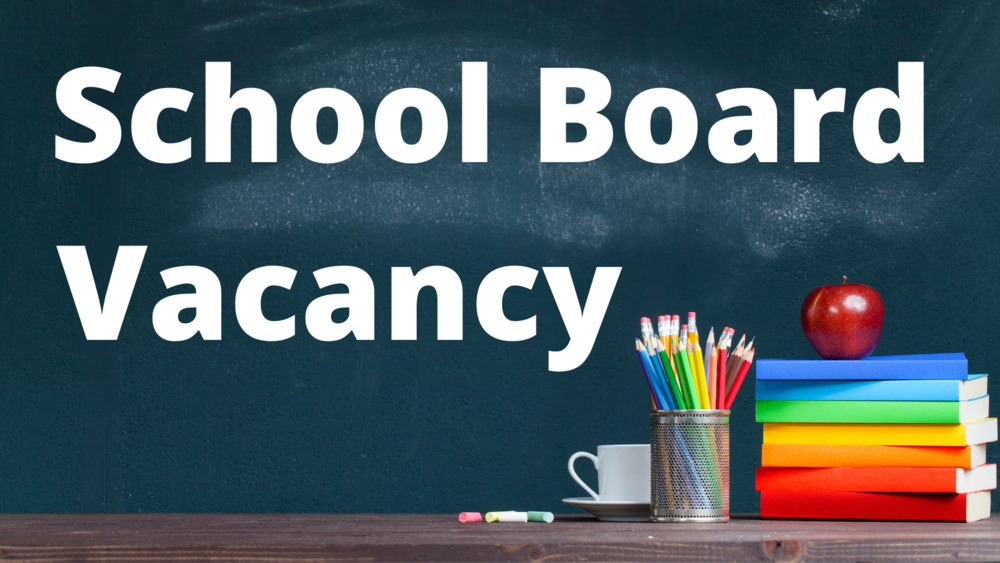 Chalk Board with stacked books and pencils with text School Board Vacancy