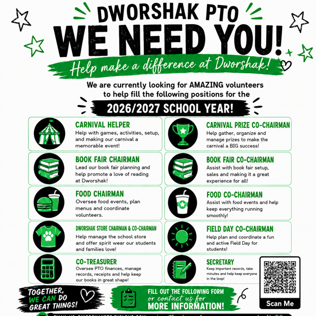 Dworshak PTO needs Helpers