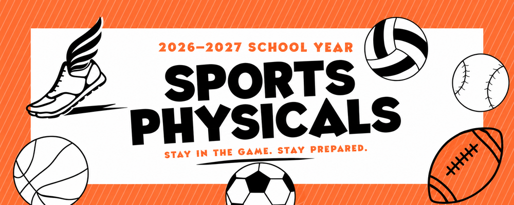 Sports physicals graphic for the 2026–2027 school year.