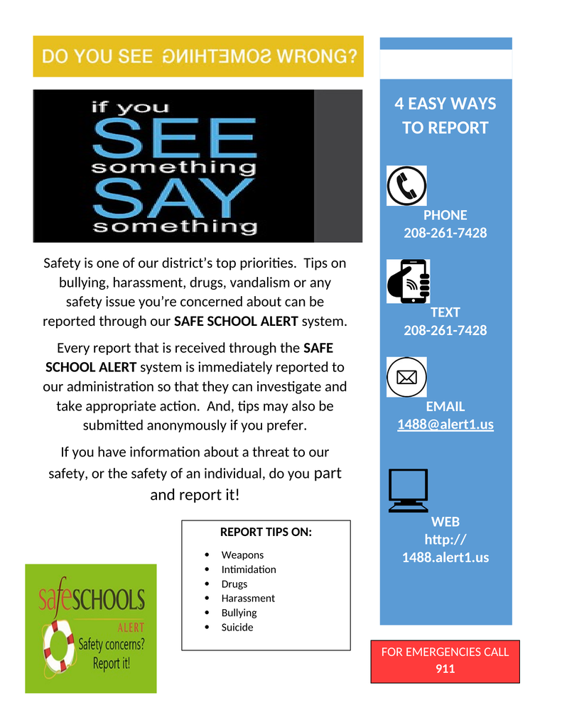 Cassia School District emergency information guide for parents and guardians.