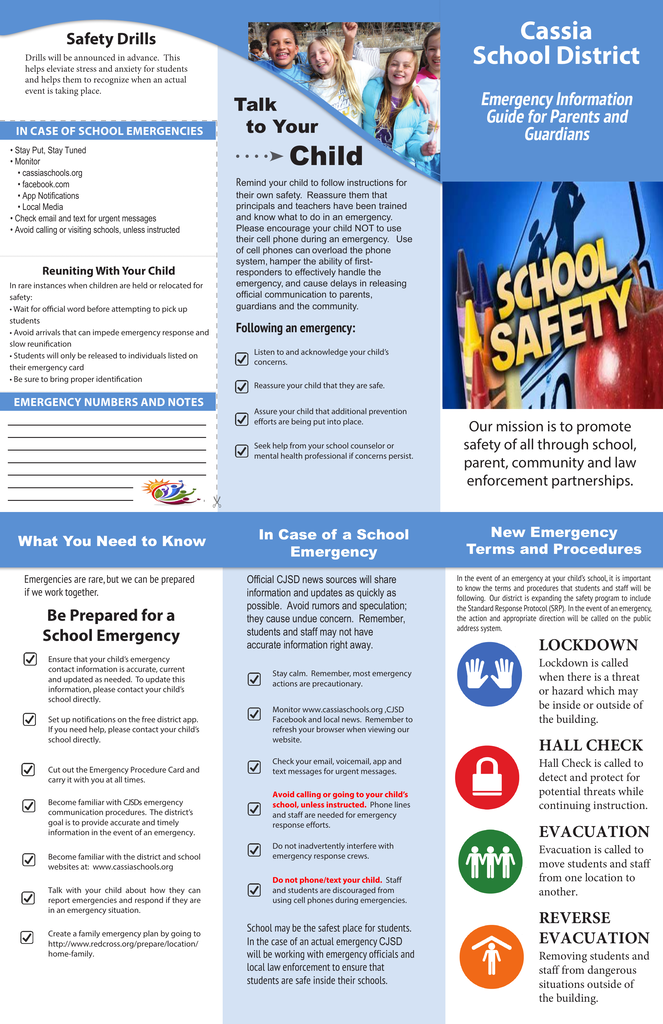 Safe School Alert flyer with ways to report school safety concerns.