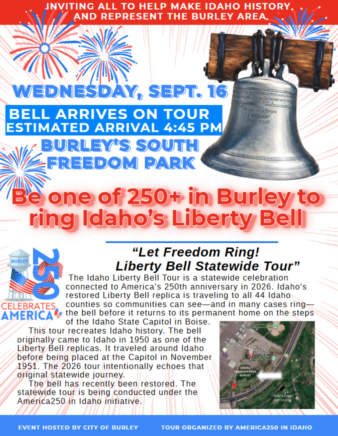 Idaho Liberty Bell on display at South Freedom Park in Burley September 16th at 4:45 PM