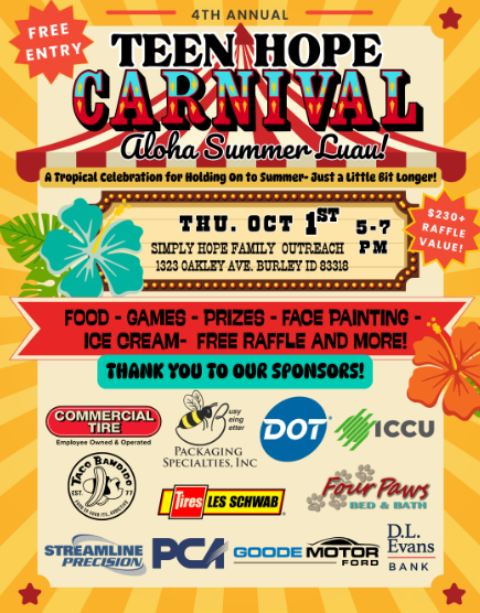 Teen Hope Community Carnival October 1st from 5-7 PM 1323 Oakley Avenue in Burley