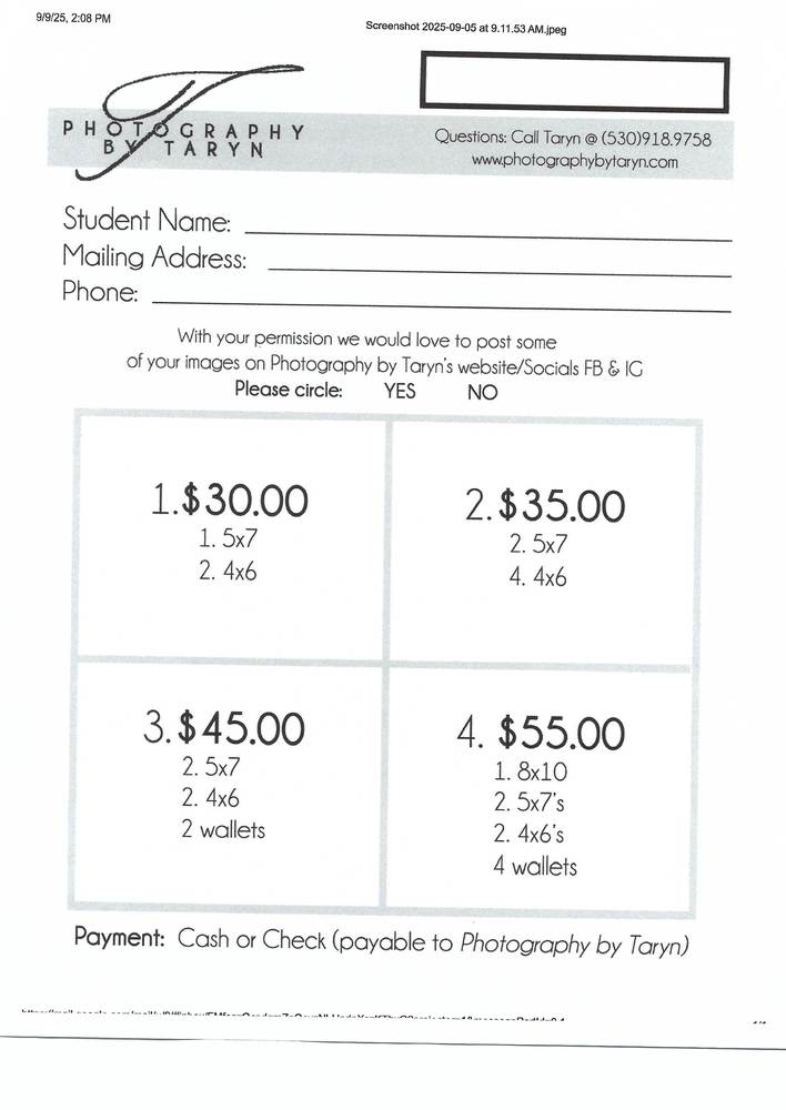 Picture Day Order Form