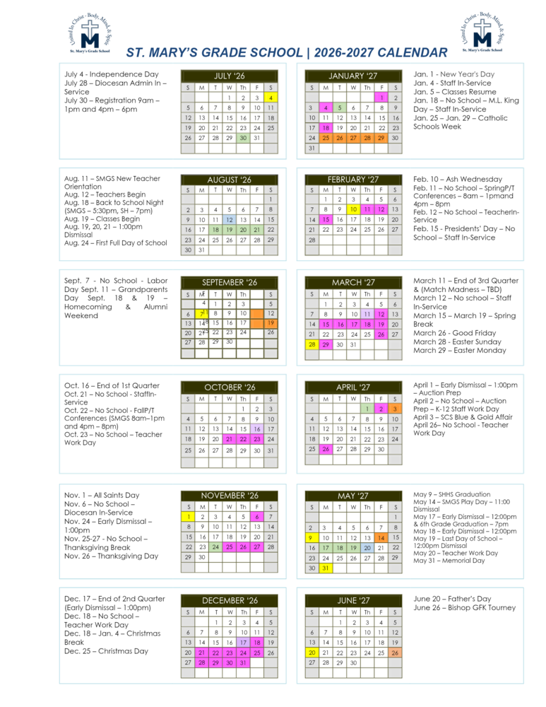 2026-2027 School Year Calendar