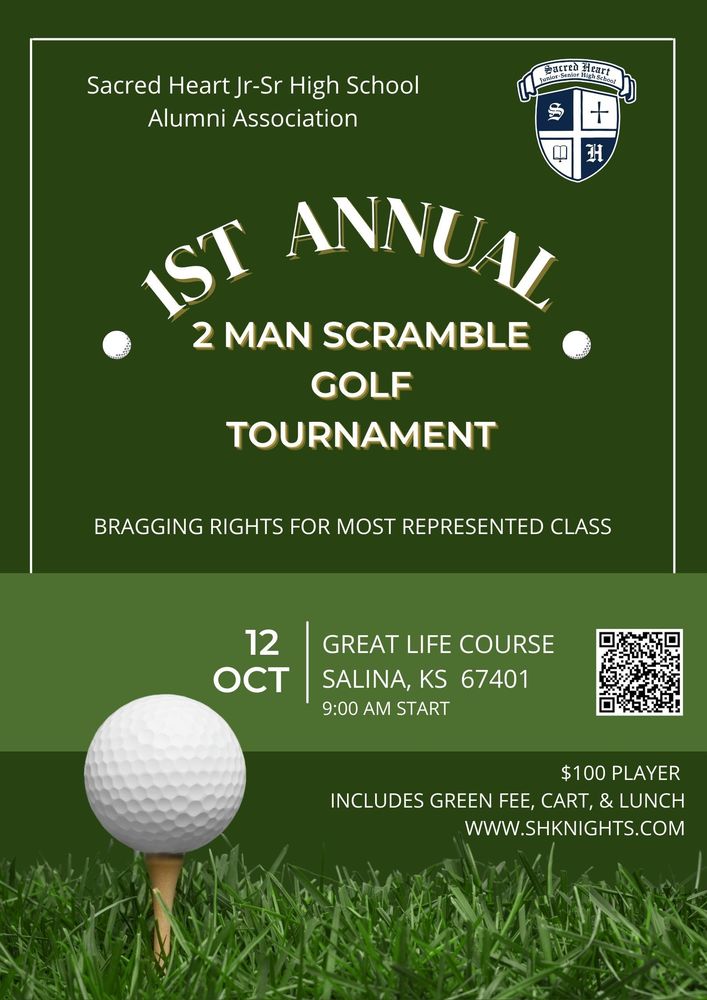 1st annual 2 man scramble golf tournament. October 12, 2024 at 9:00AM. Great Life Golf Course, Salina, Kansas
