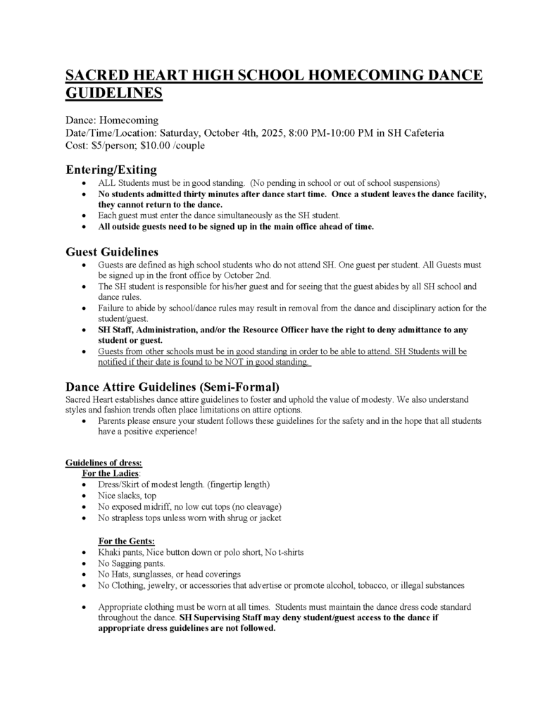 2025 SH Homecoming Details