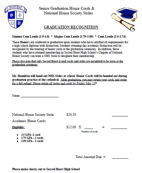 Senior Info on Honor cords & stoles