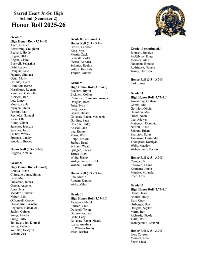 SH Honor Roll