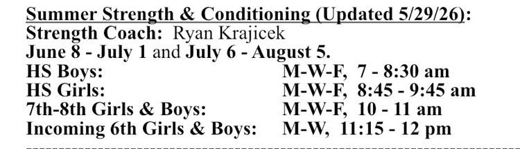 New Summer S/C Schedule 