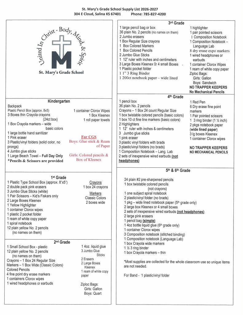 2026-2027 Supply List