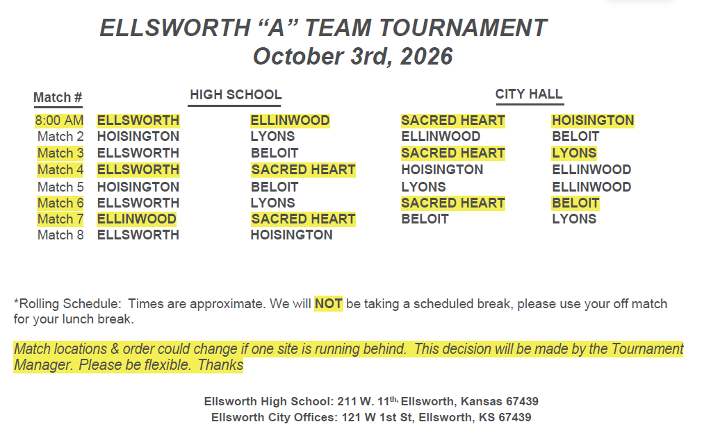 Ellsworth Tournament Schedule