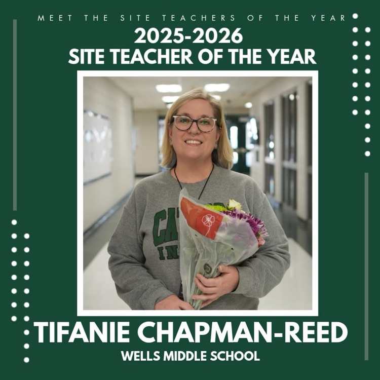 Mrs. Chapman-Reed in  square with flowers. 2025-26 wells middle school teacher of the year 