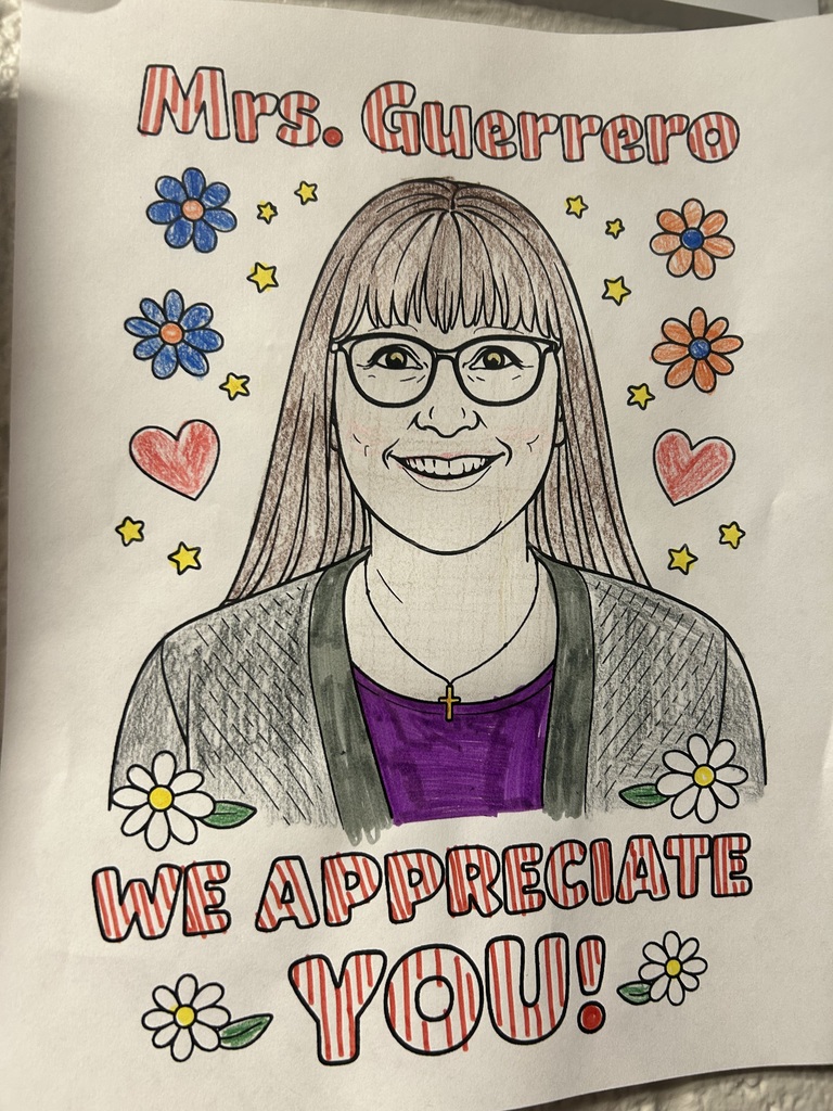 coloring sheet of Mrs. Guerrero that says we appreciate you!