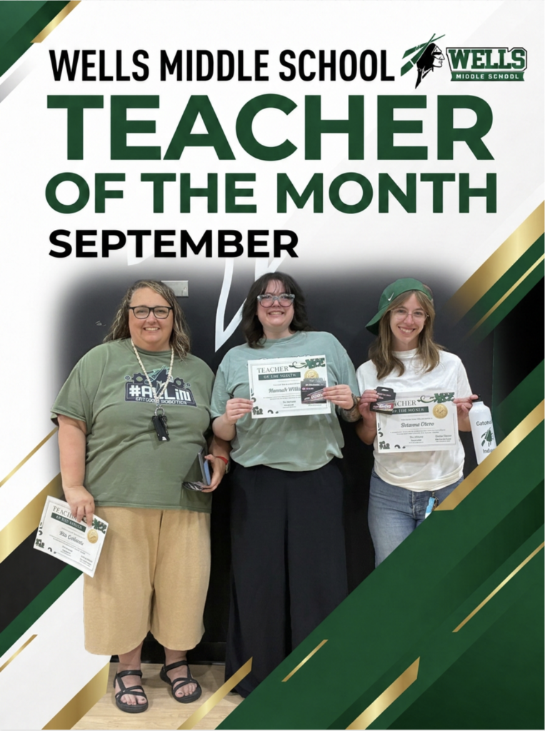 Wells Middle School Teachers of the Month pose with certificates