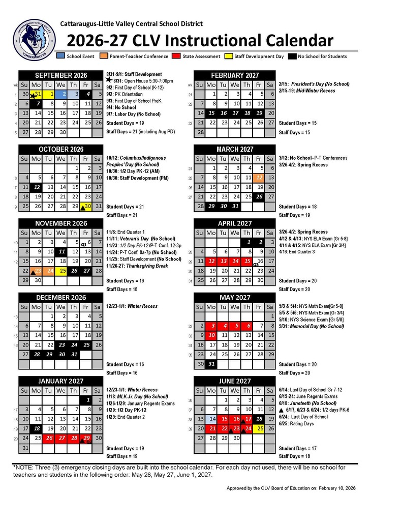 CLV Calendar 2026-27