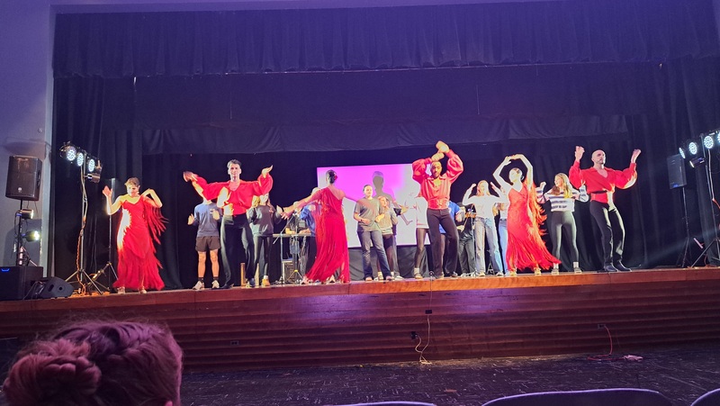Students try flamenco dance with performers