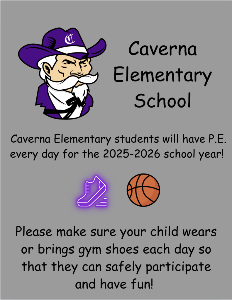 Caverna Elementary students will participate in physical education every day for the 2025-2026 school year to stay active, healthy, and ready to learn!