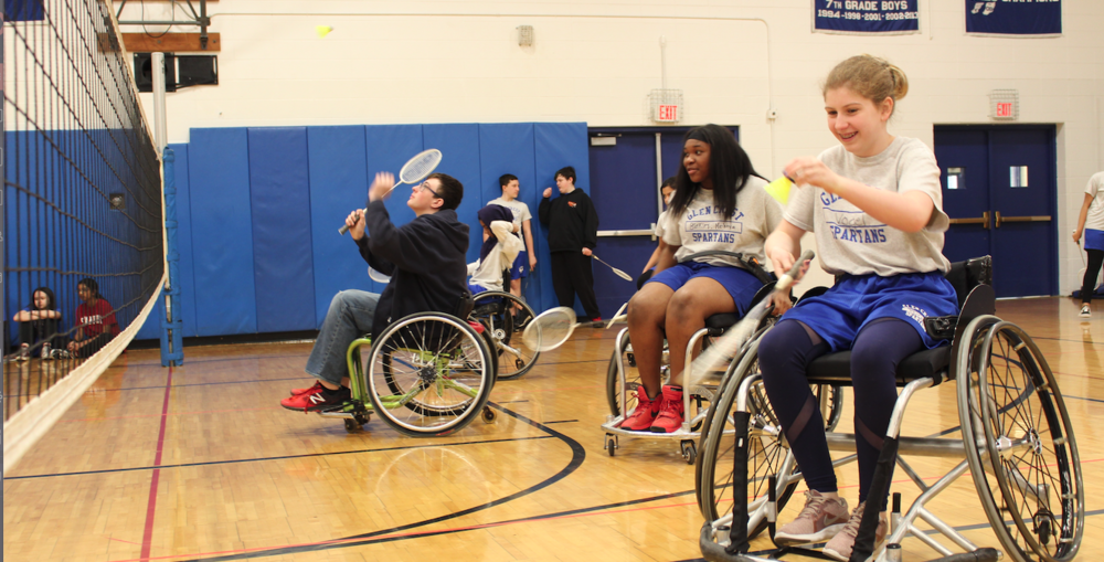 Students playing badminton
