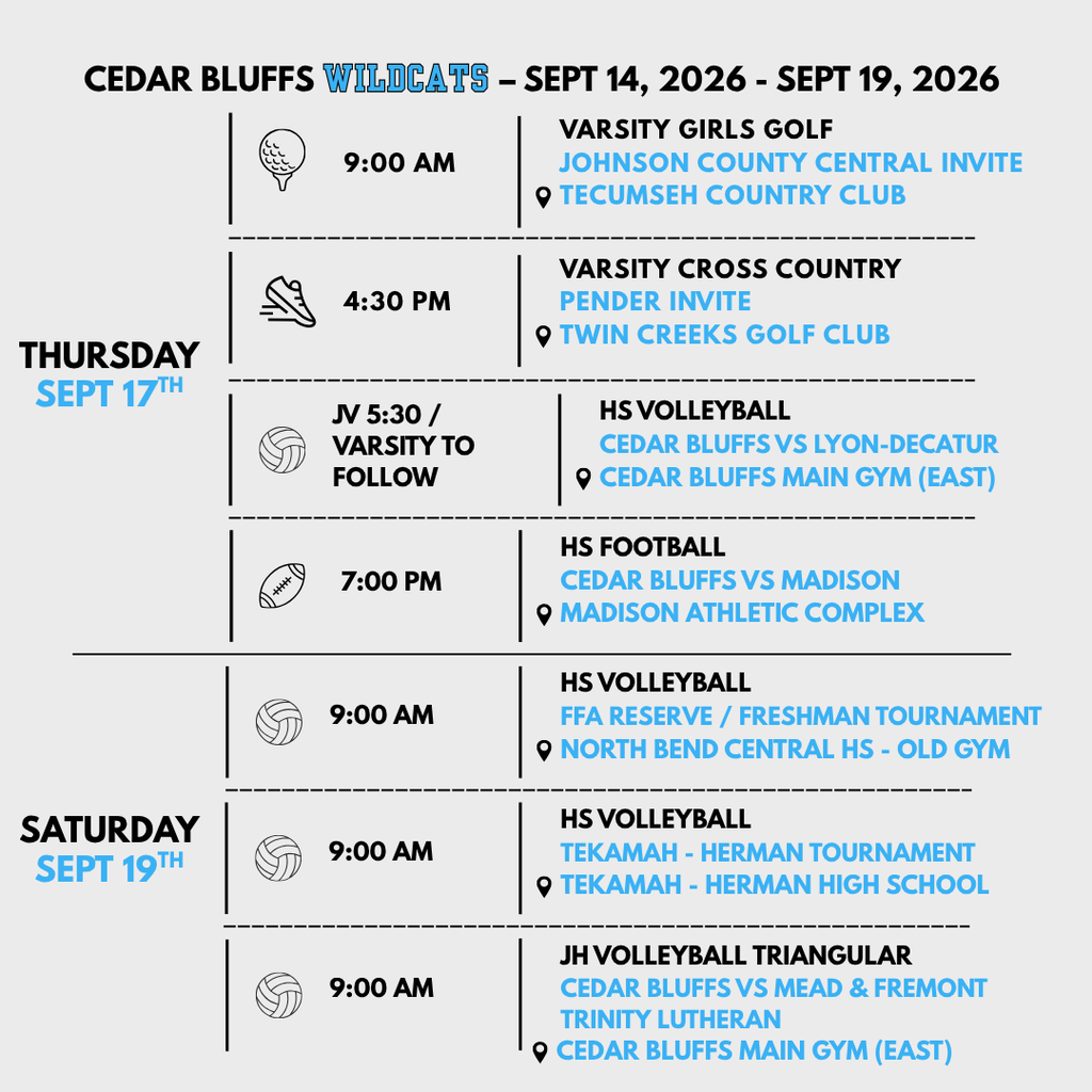 Weekly athletics Sept 14-Sept 19, 2026