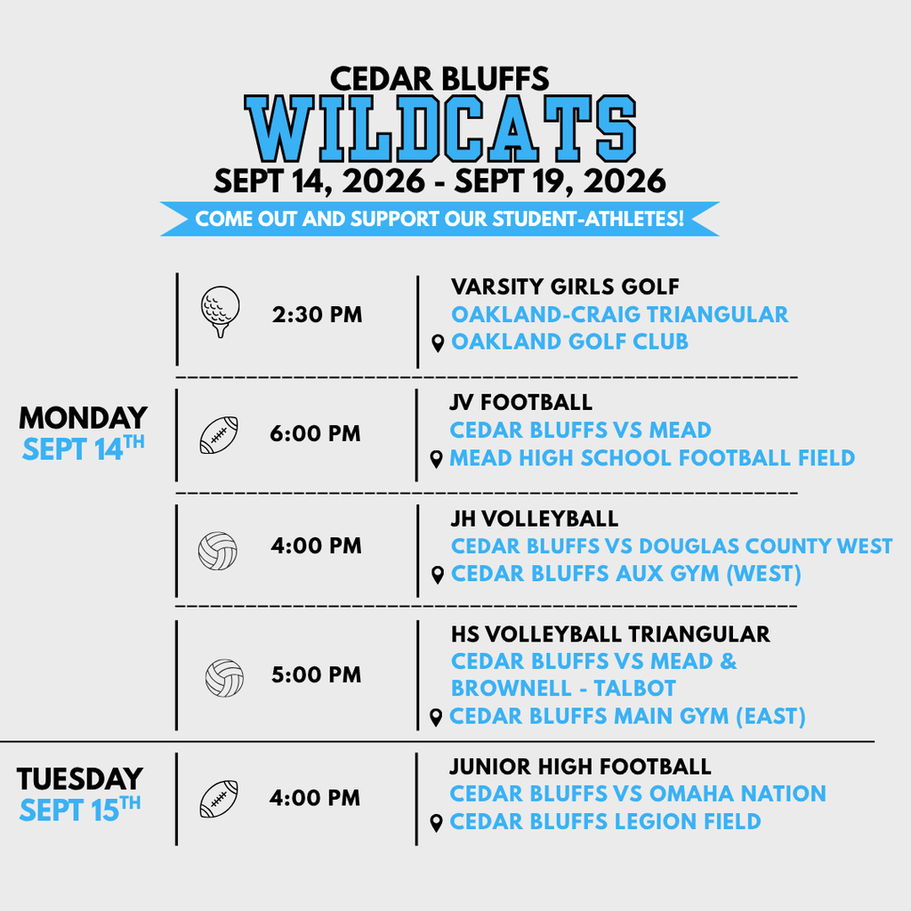 Weekly athletics Sept 14-Sept 19, 2026