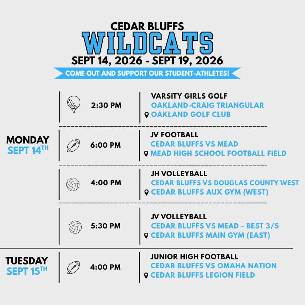 Weekly athletics Sept 14-Sept 19, 2026