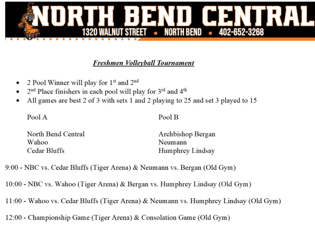 2026 North Bend Freshman Tournament Schedule