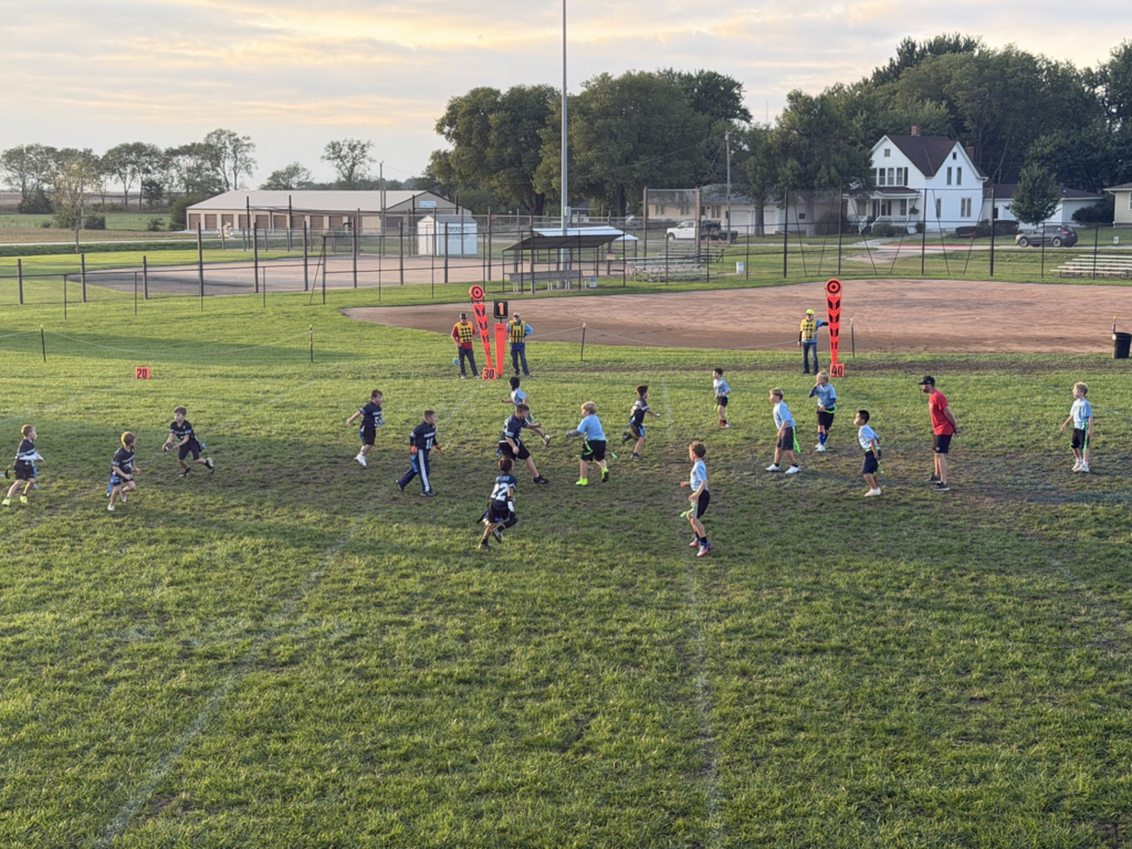 Cedar Bluffs youth football playing against Bancroft-Rosalie