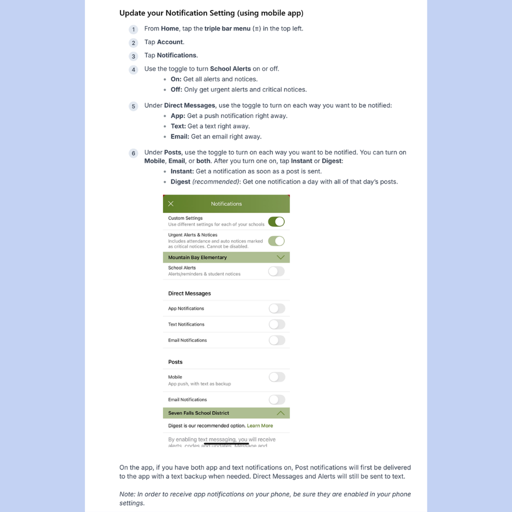 How to update ParentSquare notifications via mobile app