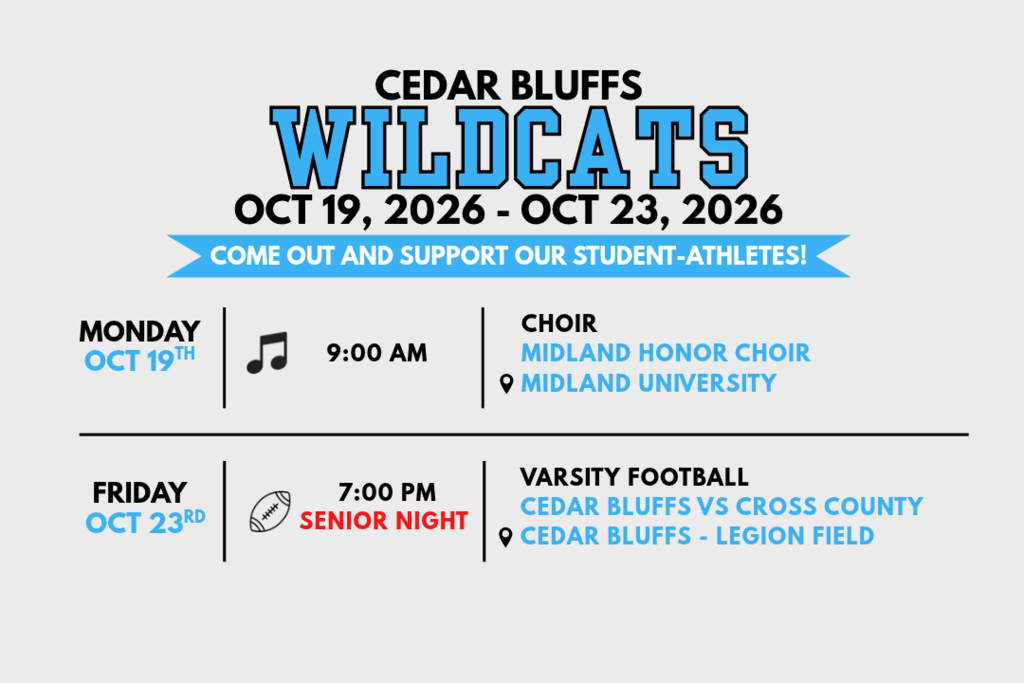 Weekly activites schedule October 19 - October 23, 2026