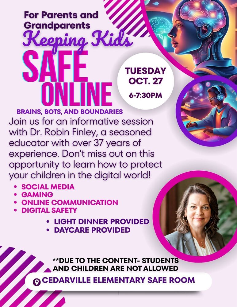 Keeping Kids Safe Online presentation on October 27 at 6 PM in the Cedarville Elementary Safe Room