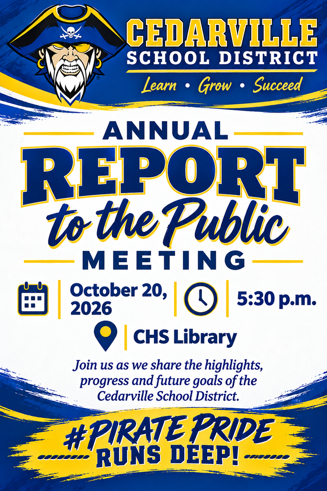 Cedarville Report to the Public on October 20, 2026 at 5:30 PM in the High School Library