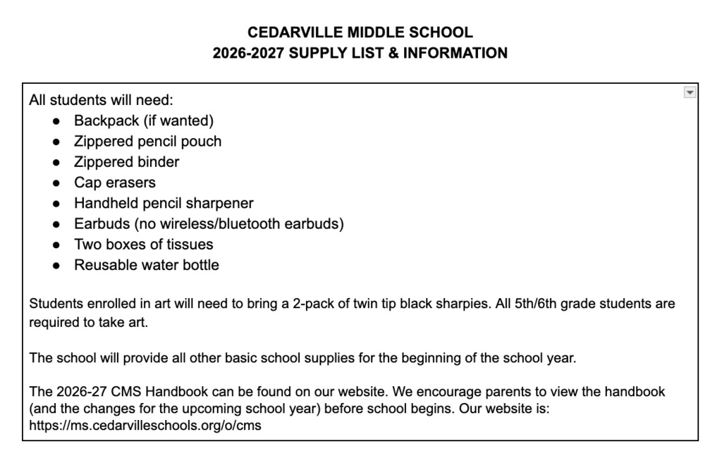 School Supply List