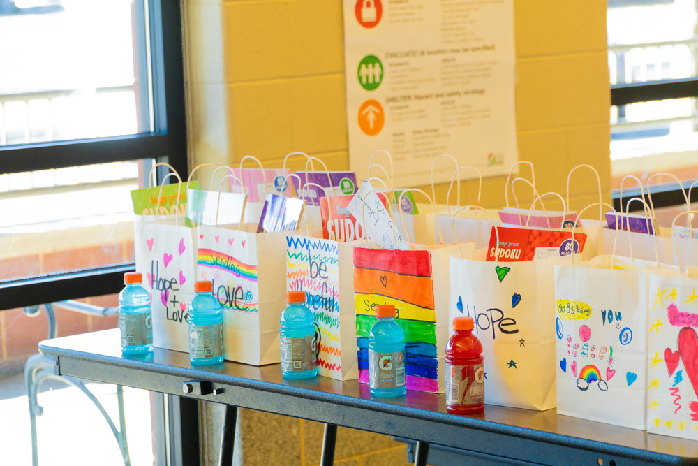 Photo of goodie bags for St. Mary's Cancer Patients