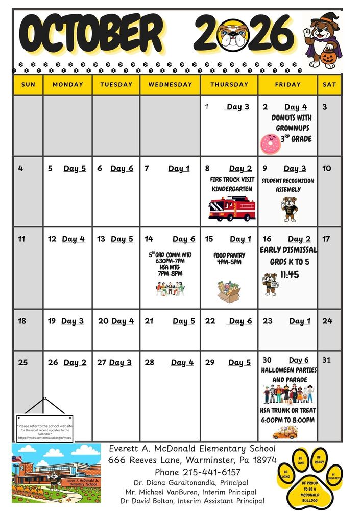 McBulldog October 2026 Calendar