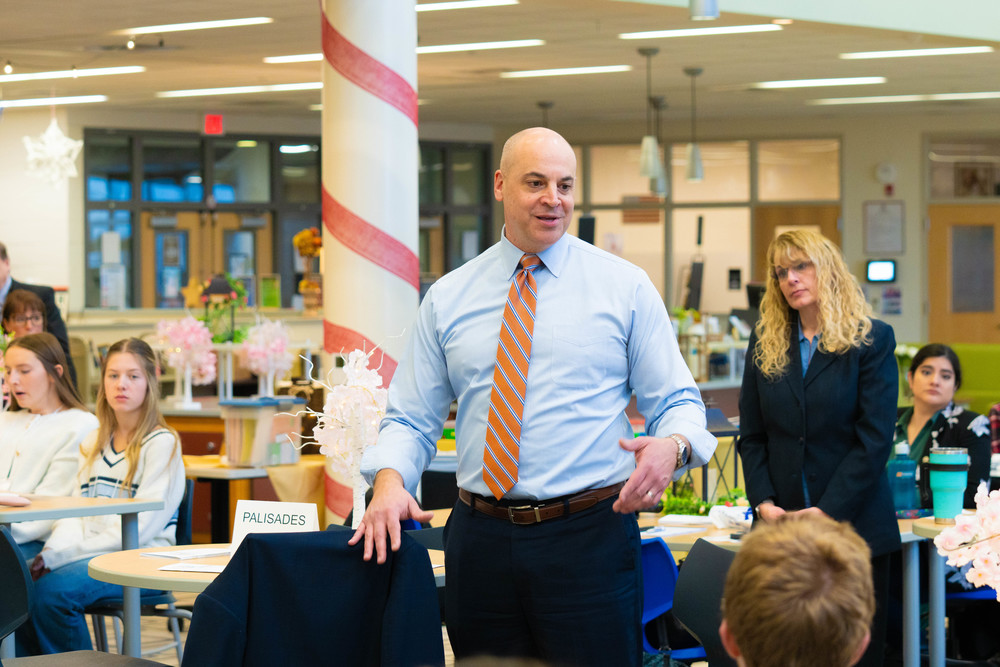 Attorney General Dave Sunday talking to Bucks County students during the teenTALK series