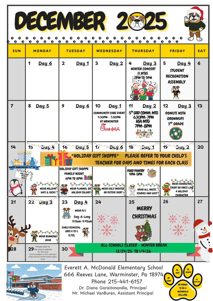 December 2025 McBulldog  Calendar
