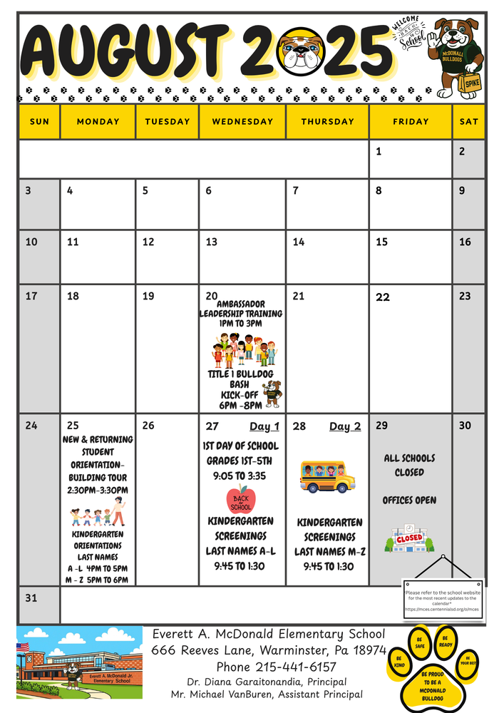 August 2025 McBulldog Calendar