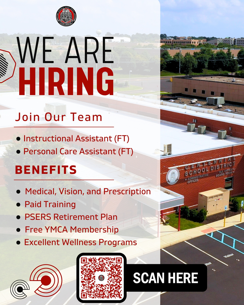 Graphic of Centennial School District hiring Instructional Assistants and Personal Care Assistants